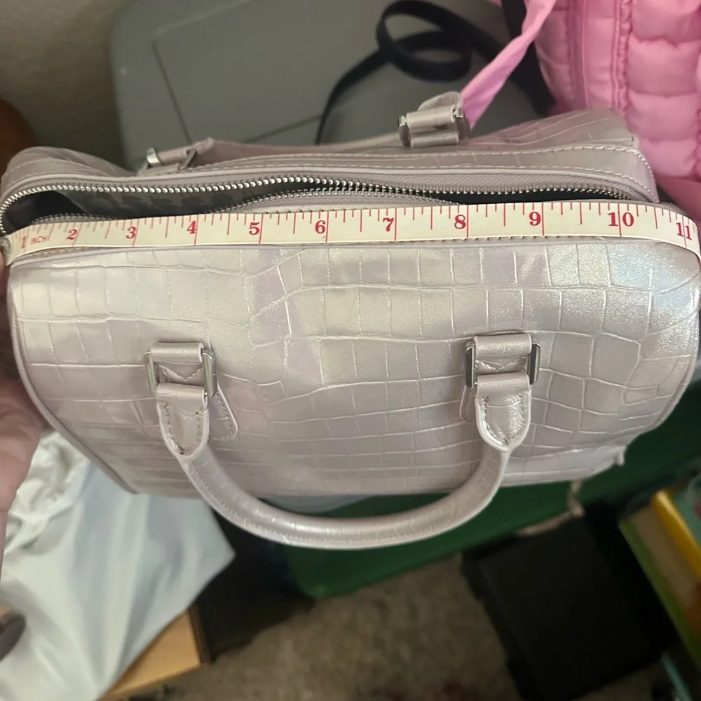 Karl Lagerfeld Iridescent Light Pink Croc-Embossed Satchel